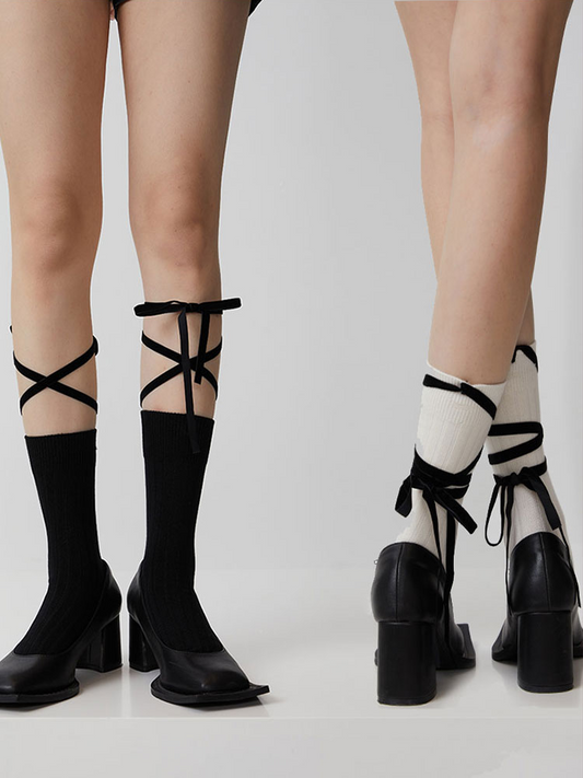 Ballet Cross Socks Lace-Up Bandage Stocking for Women Cotton