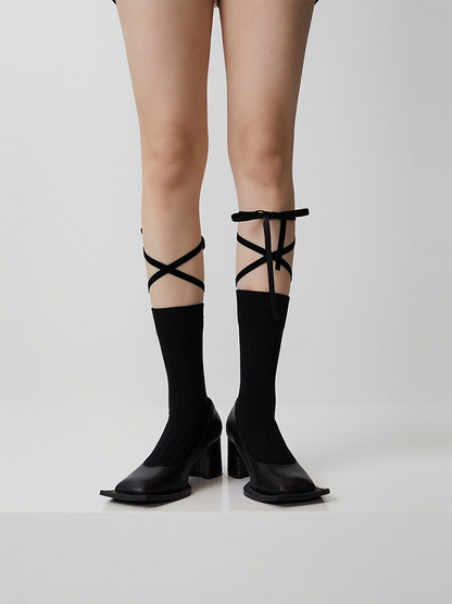 Ballet Cross Socks Lace-Up Bandage Stocking for Women Cotton