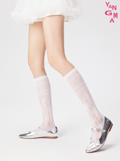 French Lace Knee High Stocking for Women Fishnet Mesh Socks