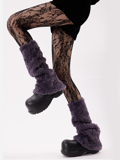 Fuzzy Flared Leg Warmer Socks Y2K