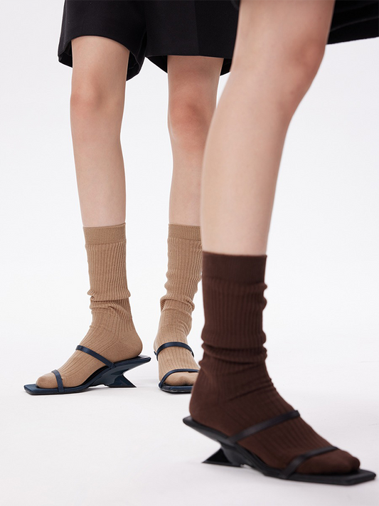 Knit Neutral Women‘s Socks Stripe Texture Mid-Length Ankle