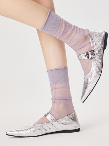 Raffle Socks Glitter Stripe Mid-Length Mesh Ankle for Women