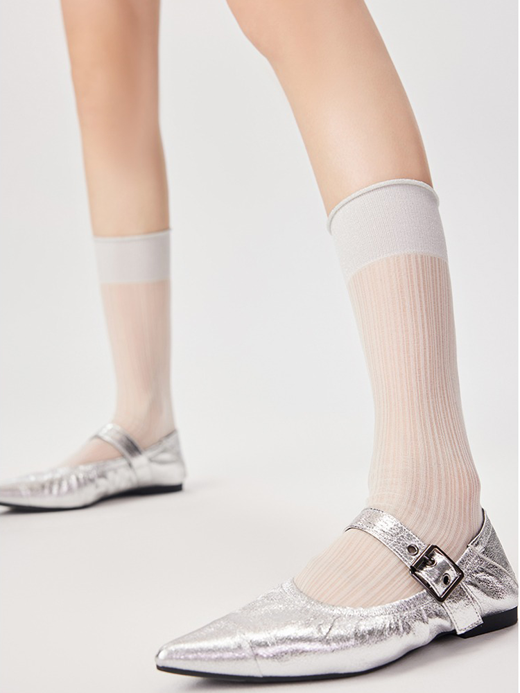 Raffle Socks Glitter Stripe Mid-Length Mesh Ankle for Women