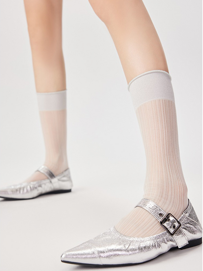 Raffle Socks Glitter Stripe Mid-Length Mesh Ankle for Women