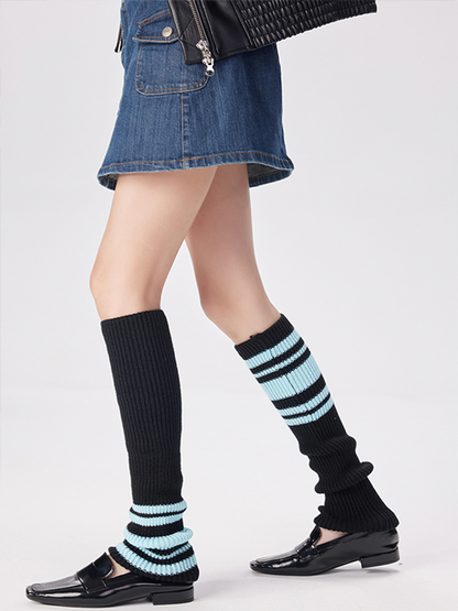 Sports Leg Warmers Cable Knitted Long Knee High Stripe Sleeve