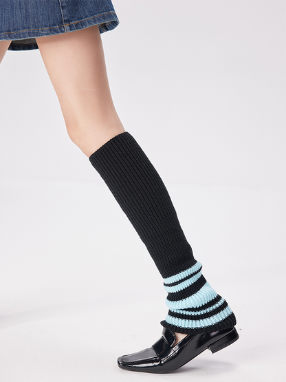 Sports Leg Warmers Cable Knitted Long Knee High Stripe Sleeve