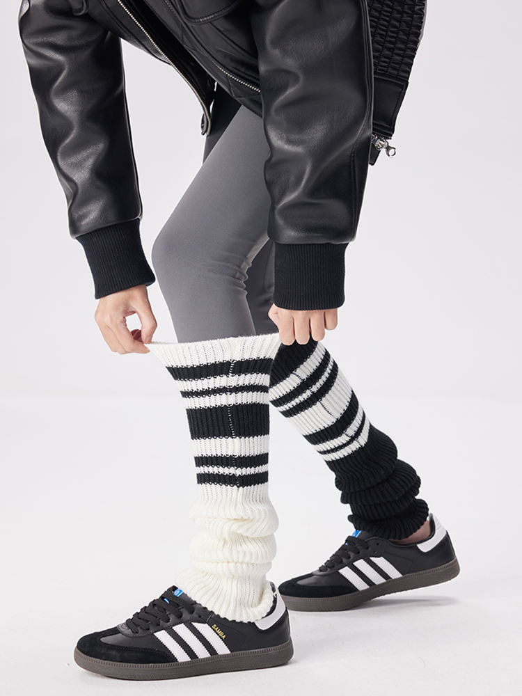 Sports Leg Warmers Cable Knitted Long Knee High Stripe Sleeve