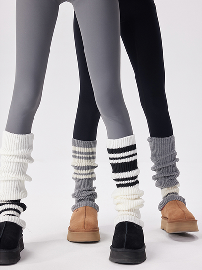 Sports Leg Warmers Cable Knitted Long Knee High Stripe Sleeve