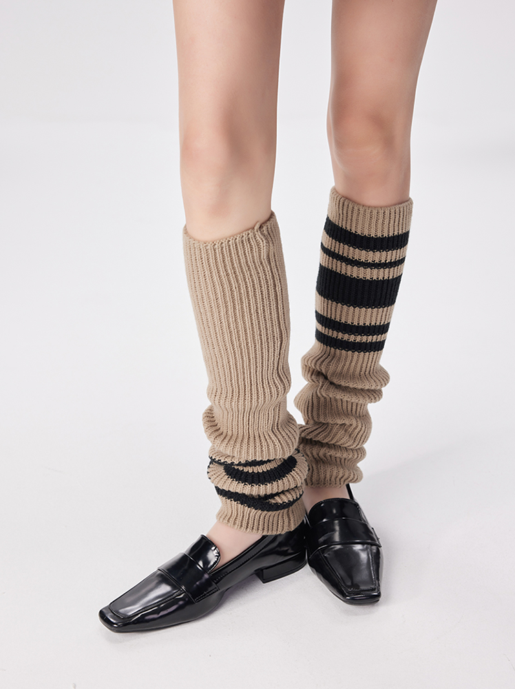 Sports Leg Warmers Cable Knitted Long Knee High Stripe Sleeve