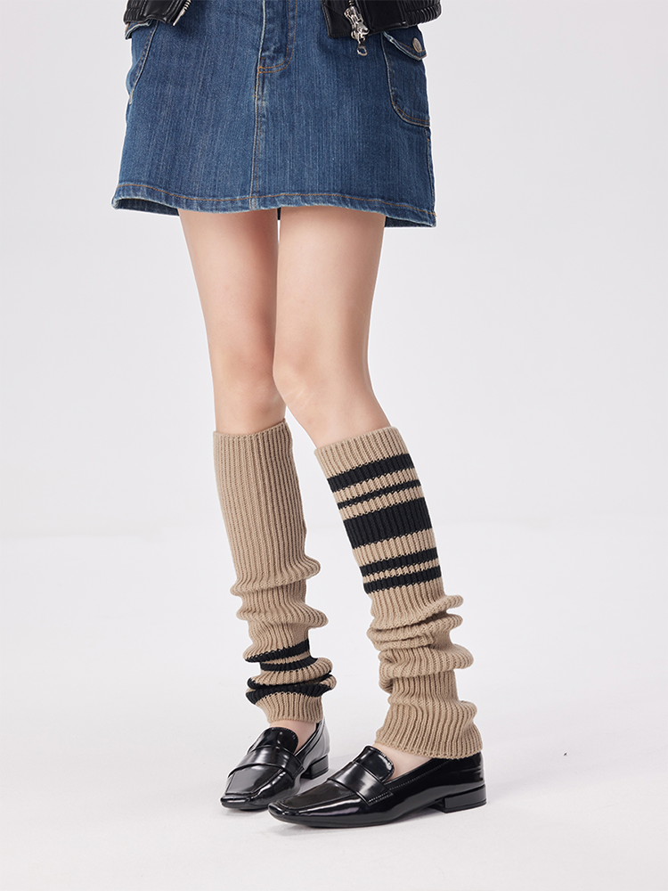 Sports Leg Warmers Cable Knitted Long Knee High Stripe Sleeve