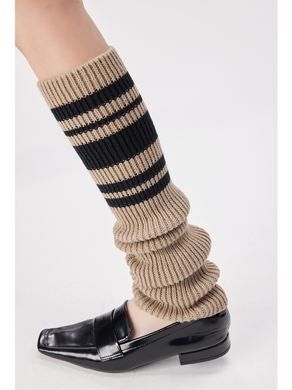 Sports Leg Warmers Cable Knitted Long Knee High Stripe Sleeve