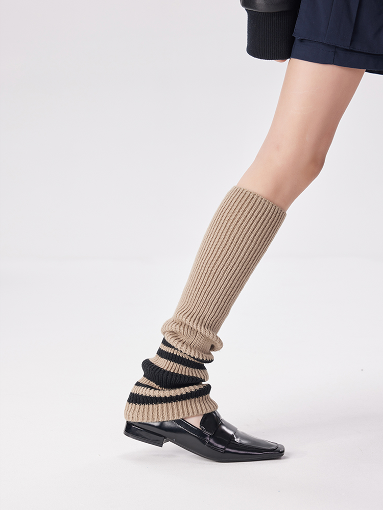 Sports Leg Warmers Cable Knitted Long Knee High Stripe Sleeve