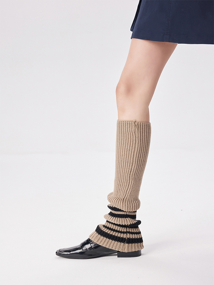 Sports Leg Warmers Cable Knitted Long Knee High Stripe Sleeve