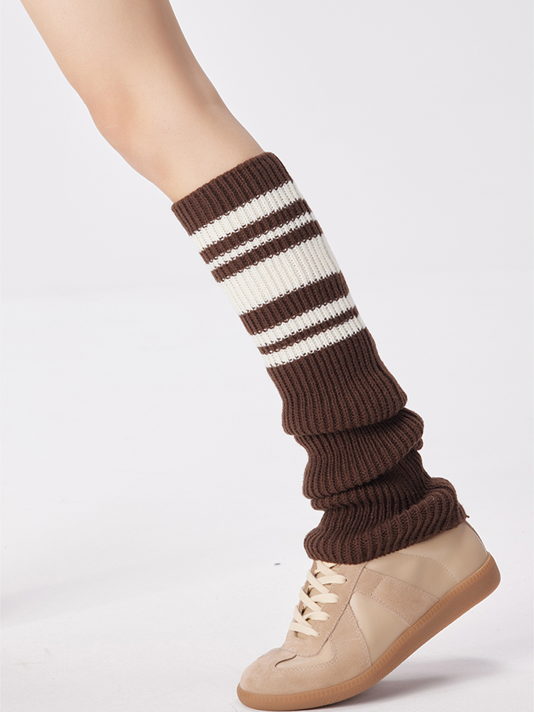 Sports Leg Warmers Cable Knitted Long Knee High Stripe Sleeve