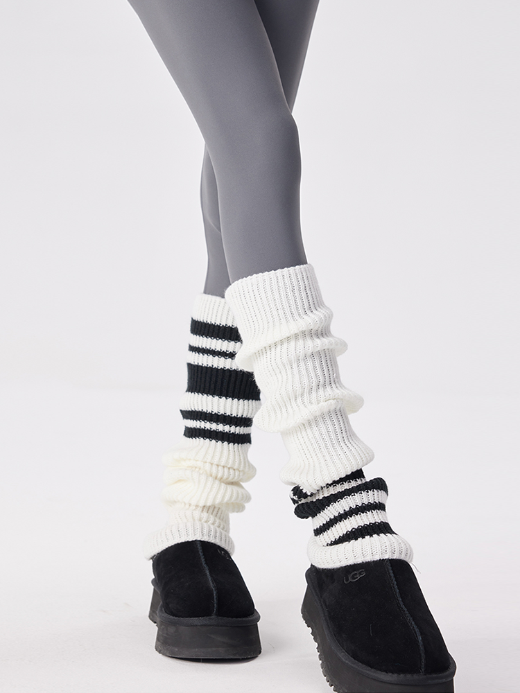 Sports Leg Warmers Cable Knitted Long Knee High Stripe Sleeve