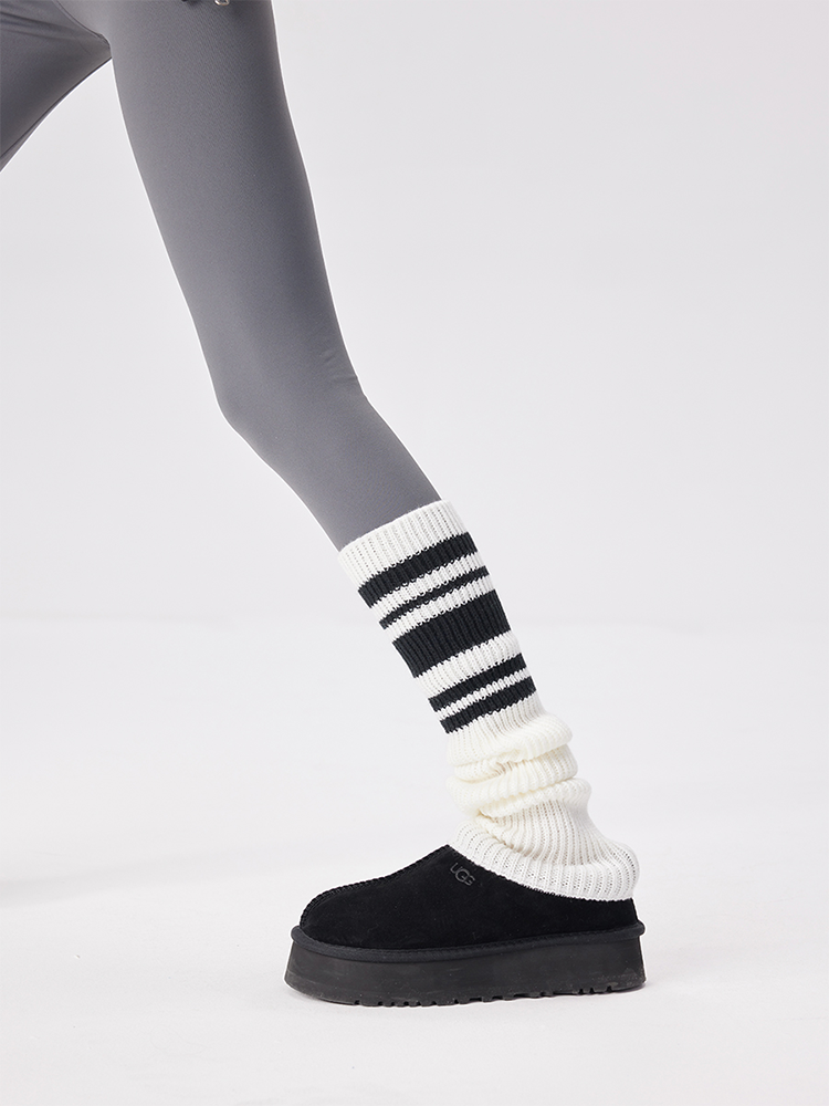 Sports Leg Warmers Cable Knitted Long Knee High Stripe Sleeve